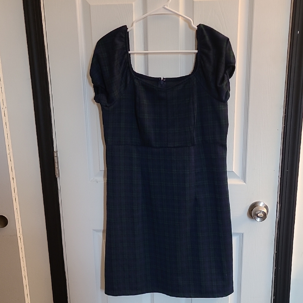 Elegant Navy Plaid Dress
